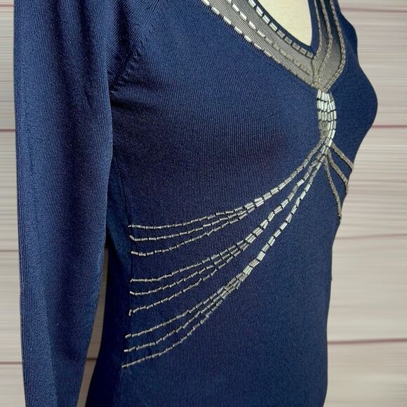 Randolph Duke The Jeanius Look Navy Blue Top V-Neck Glass Bead Embroidery XL - Picture 5 of 12